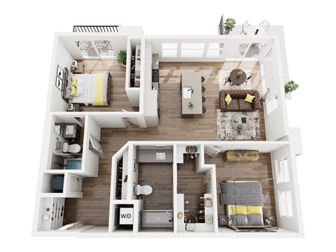 Floor plan for 2 beds, 2 baths, 1207 sqft